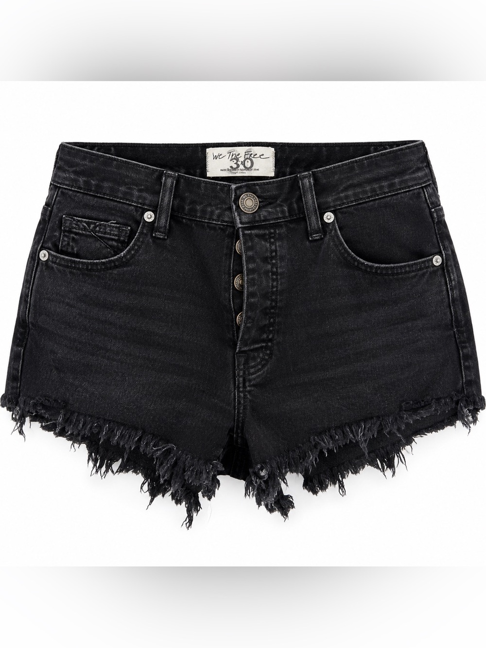 Free People We The Free Thirty Black High Rise Denim Cutoff Shorts 30